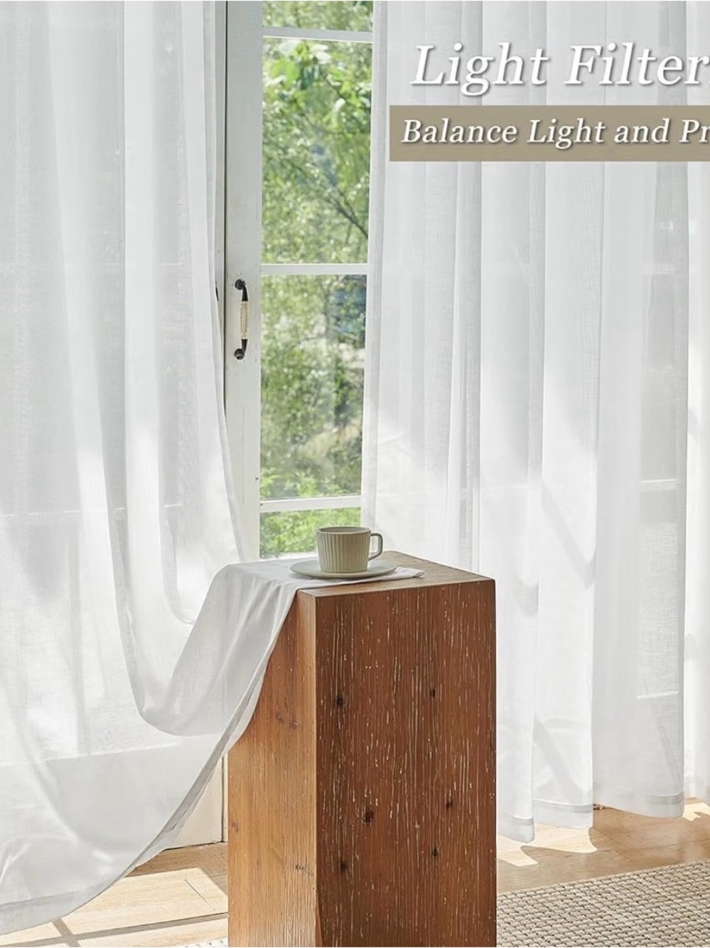 Two 40x120 in white semi-sheer Curtain Panel